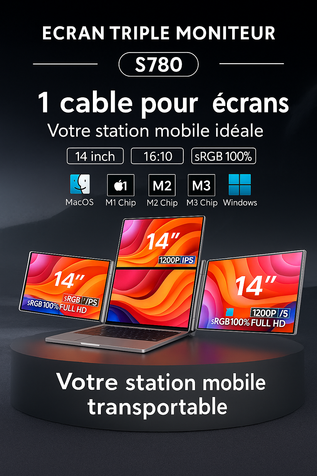 Ecran Triple 14'' - 16:9 - 1920*1200 - Full HD